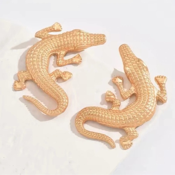 Alligator Gold Textured Statement Earrings - Picture 13 of 15